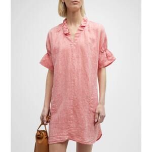 FINLEY Crosby Linen Dress 1X Pink Shift Relaxed Resort Casual Coastal